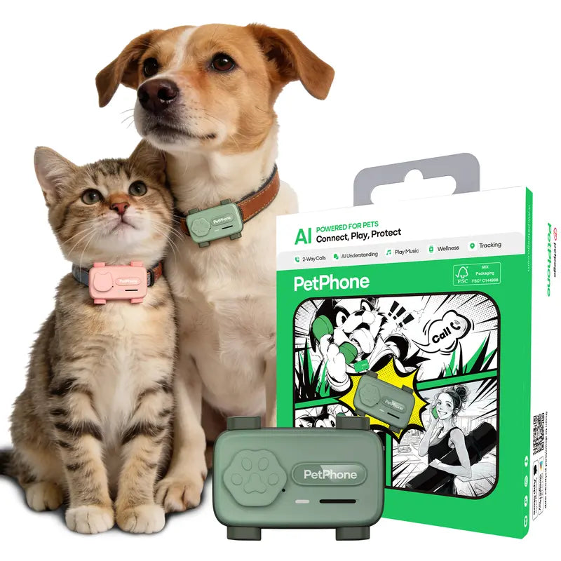 PetPhone for Dogs & Cats – 2-Way PetChat, AI-Powered Pet Sound Analysis & Activity Insights, GPS Tracker with Geofencing Alerts, Play Music, 37g Smart Pet Tracking Device, Gift for Pet Lovers
