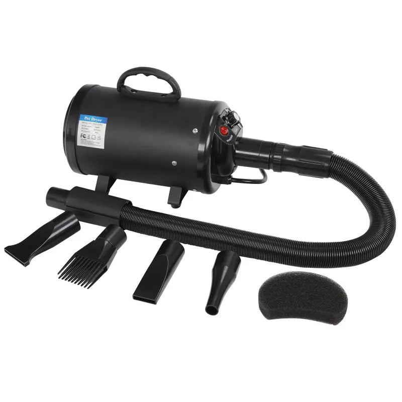 SuperDeal Quiet Pet Dog Hair Dryer - 2400W Fast Dry, AC 110V 60Hz, Adjustable Temperature, Variable Speed, Insulated Hose, Electrodeless Design, 14x6.5x8 Inches Calming Dog Grooming Tool