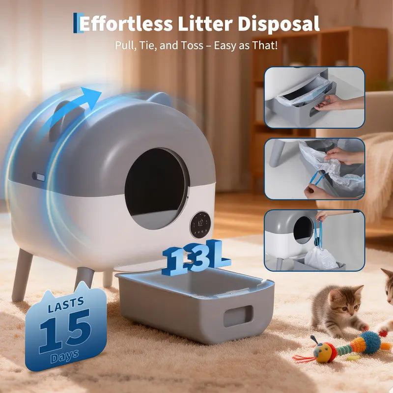 Automatic Litter Box for Multiple Cats - 76L Large Capacity, PP+ABS+POM Material, Auto Clean Cycle, Smart Safety Sensors, 21.6x19.6x26 in Size, All Seasons Use, Single Unit (1xSelf Cleaning Litter Box, 1xUser Manual, 1xAccessory Kit)