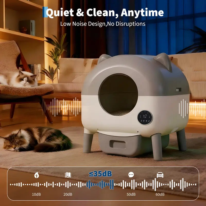 Automatic Litter Box for Multiple Cats - 76L Large Capacity, PP+ABS+POM Material, Auto Clean Cycle, Smart Safety Sensors, 21.6x19.6x26 in Size, All Seasons Use, Single Unit (1xSelf Cleaning Litter Box, 1xUser Manual, 1xAccessory Kit)
