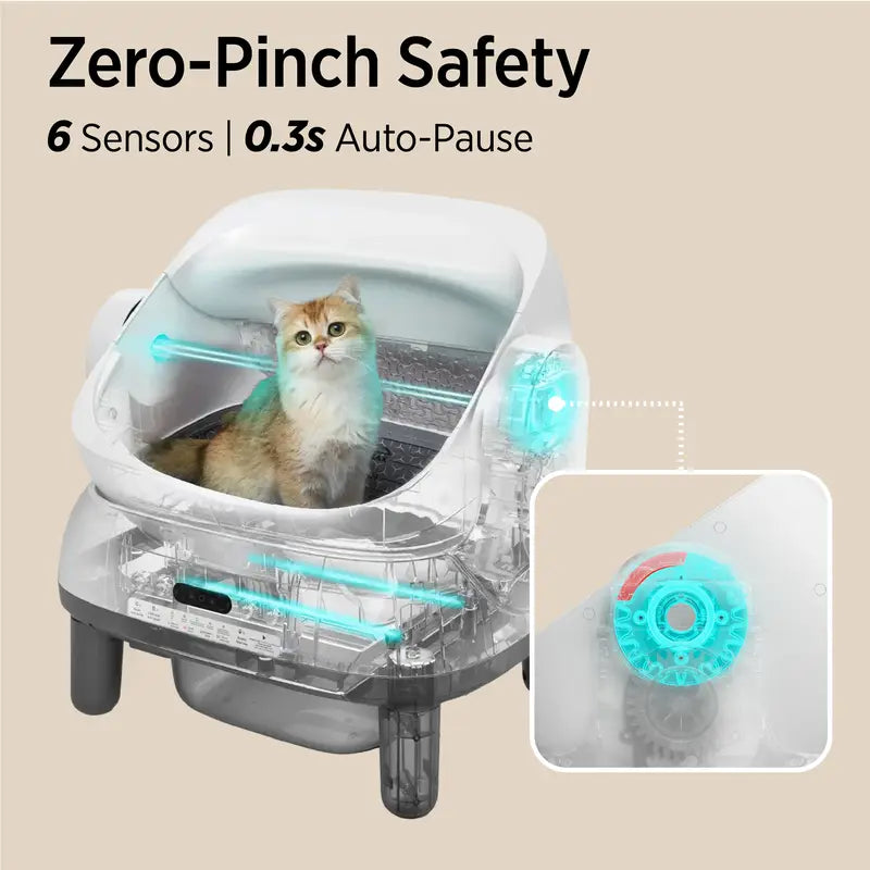 Lesure Silicone Self-Cleaning Litter Box - Hands Free, Safe, Odor Control, Easy-to-Use for 3.3-18lbs Cats, Vertical Strip Mesh Holes, Smart App Control, 8.9L Built-in Waste Bin, Modern Cat Litterbox