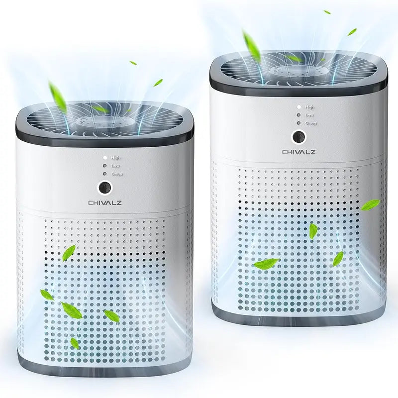 CHIVALZ 2-Pack Portable True HEPA Filter Air Purifiers - CARB, FCC Certified Home Air Cleaner with Aromatherapy, Timer, 24dB Quiet Sleep Mode, Pet/Smoke Unpleasant Smells Removal for Bedroom, Desk, Great Gift for Friends, Family