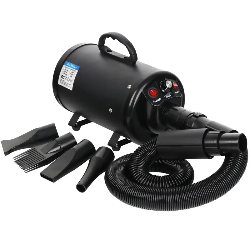 SuperDeal Quiet Pet Dog Hair Dryer - 2400W Fast Dry, AC 110V 60Hz, Adjustable Temperature, Variable Speed, Insulated Hose, Electrodeless Design, 14x6.5x8 Inches Calming Dog Grooming Tool