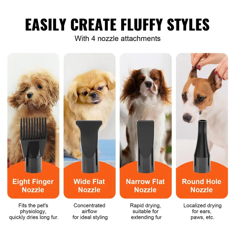 【toolupgrade】VEVOR 2800W/3.7HP Metal Housing Pet Grooming Dryer with Auto Shut-Off, Adjustable Speed, Temperature Control, 4 Nozzles, Extendable Hose, Heat Protection, Plastic Odor Prevention, Black