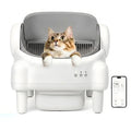 TAYACICY Open Top Automatic Litter Box - Self-Cleaning, App-Controlled (2.4G WiFi Only) for Multiple Cats with Safety Sensors, Odor Control, 2 Liner Rolls, Large Waste Bin, Cream White,back to school