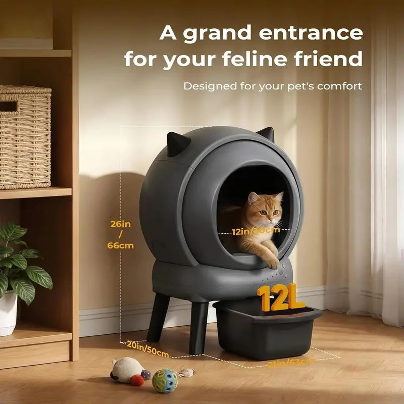 Self Cleaning Litter Box for Multiple Cats, E2 Automatic Cat Litter Box, Self-Cleaning Robot with Smart APP Control and Health Monitoring, Includes 2 Roll Trash Bag and Litter Mat, Grey