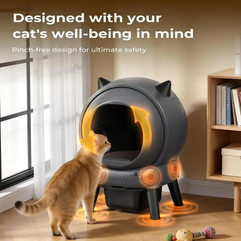 Self Cleaning Litter Box for Multiple Cats, E2 Automatic Cat Litter Box, Self-Cleaning Robot with Smart APP Control and Health Monitoring, Includes 2 Roll Trash Bag and Litter Mat, Grey