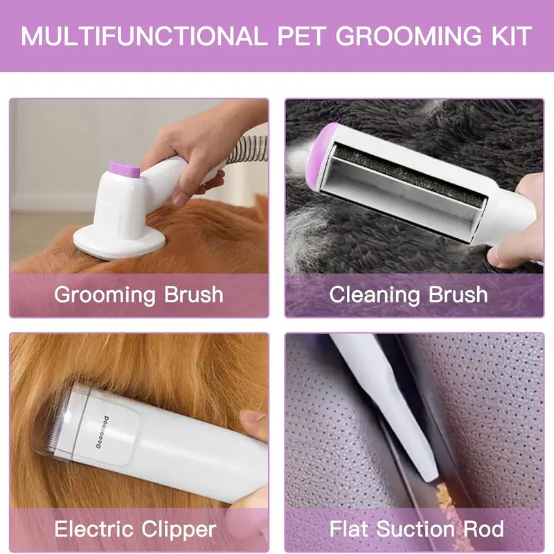 【Geoorood】 Geoorood Dog Grooming All-in-One Kit with Vacuum Brush 2.5L Large Pog, Stainless Steel Blades Lightweight Design 13KPa Suction Force Portable Cleaning Set#backtoschool