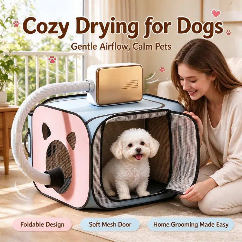 Foldable Pet Dryer Box Portable Dog Cat Drying Machine for Home Use Small Pet Grooming Dryer with Foldable Design Pet Bath Accessories Quiet Safe Indoor Use for Small Dogs Cats Kittens Puppies Car Cat Bed