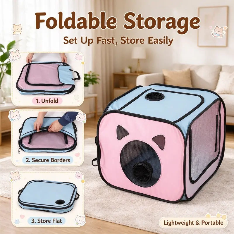 Foldable Pet Dryer Box Portable Dog Cat Drying Machine for Home Use Small Pet Grooming Dryer with Foldable Design Pet Bath Accessories Quiet Safe Indoor Use for Small Dogs Cats Kittens Puppies Car Cat Bed