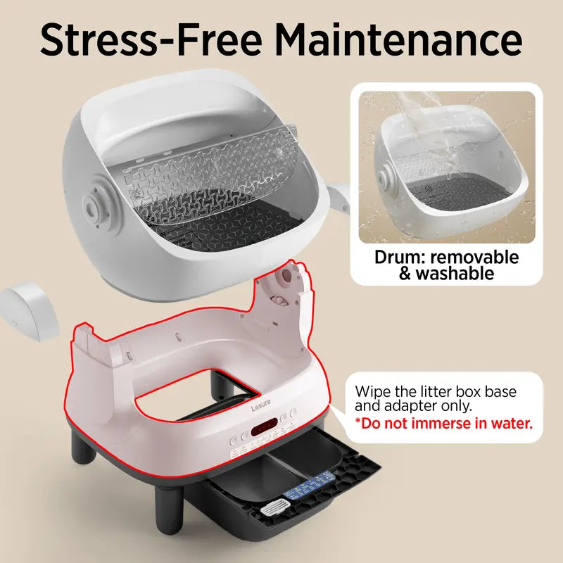 Lesure Silicone Self-Cleaning Litter Box - Hands Free, Safe, Odor Control, Easy-to-Use for 3.3-18lbs Cats, Vertical Strip Mesh Holes, Smart App Control, 8.9L Built-in Waste Bin, Modern Cat Litterbox