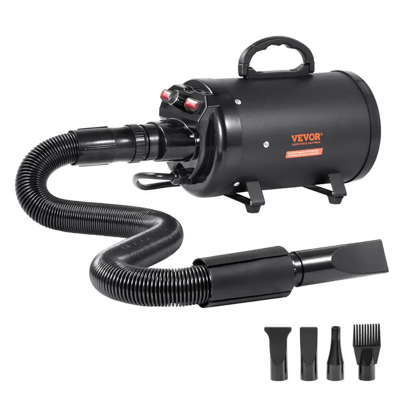 【toolupgrade】VEVOR 2800W/3.7HP Metal Housing Pet Grooming Dryer with Auto Shut-Off, Adjustable Speed, Temperature Control, 4 Nozzles, Extendable Hose, Heat Protection, Plastic Odor Prevention, Black