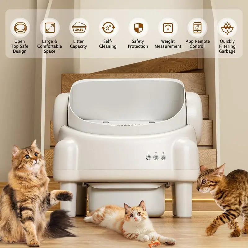 Premium Edition | TAYACICY Smart Self-Cleaning Litter Box for Multiple Cats | 10.5L Bin, Open-Top Design, Dual Safety Sensors, Cat Litterbox (Only Supports 2.4G WiFi),back to school