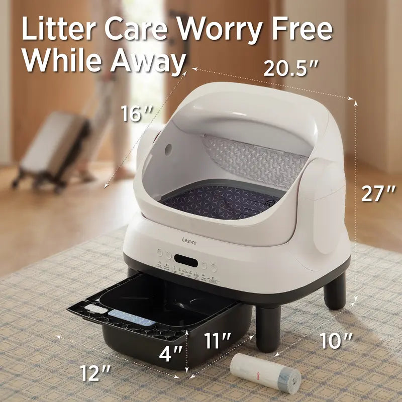 Lesure Silicone Self-Cleaning Litter Box - Hands Free, Safe, Odor Control, Easy-to-Use for 3.3-18lbs Cats, Vertical Strip Mesh Holes, Smart App Control, 8.9L Built-in Waste Bin, Modern Cat Litterbox