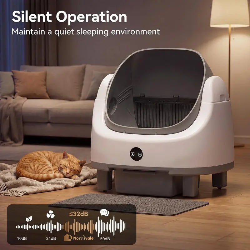Automatic Cat Litter Box - App Control, Self-Cleaning, Odor Removal, Multi-Cat Safety Protection, Includes Mat, Garbage Bag, Fragrance Box, Grey, Automatic Litter Box