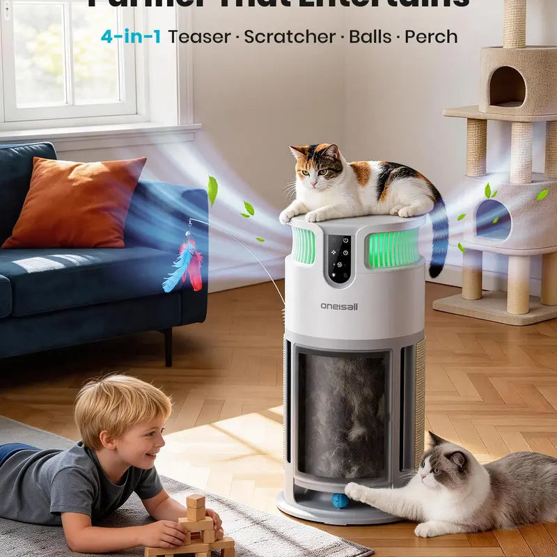 oneisall air purifiers for home pets, 3-in-1 Washable HEPA Filter, Dual-Sided Filter with 200g Activated Carbon, Pet-Friendly Design – Pet Lock, Allergen Relief & Odor Removal Dual-Side Air Intake Adsorbs Floating Hair