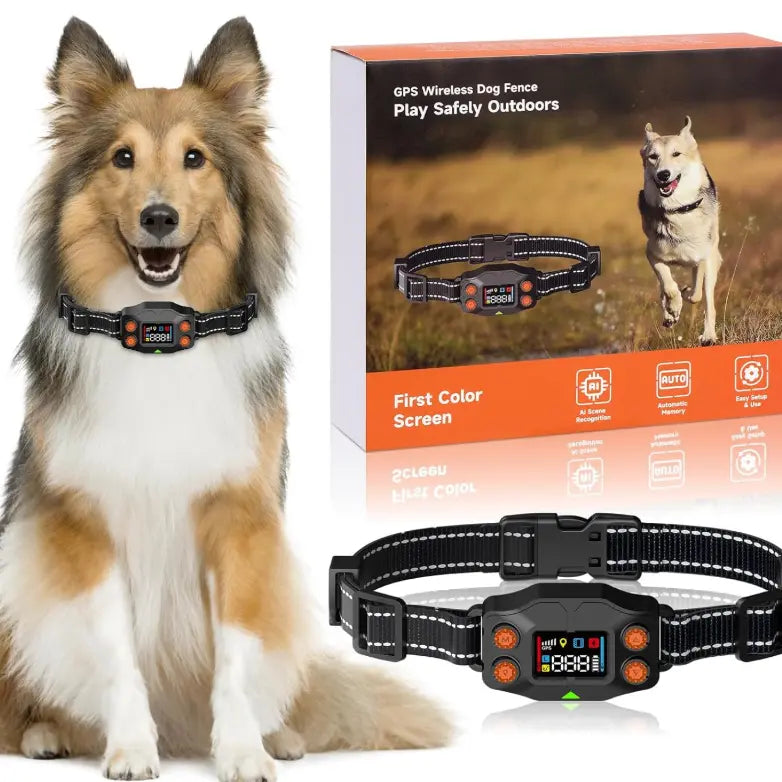 TQT GPS Wireless Dog Fence, 3 Warning Modes, Radius 25-999 Yards, IPX7 Waterproof Collar, Electric Fence for Dogs, Pet Containment System, Outdoor Use, for Dogs Over 16 Lbs