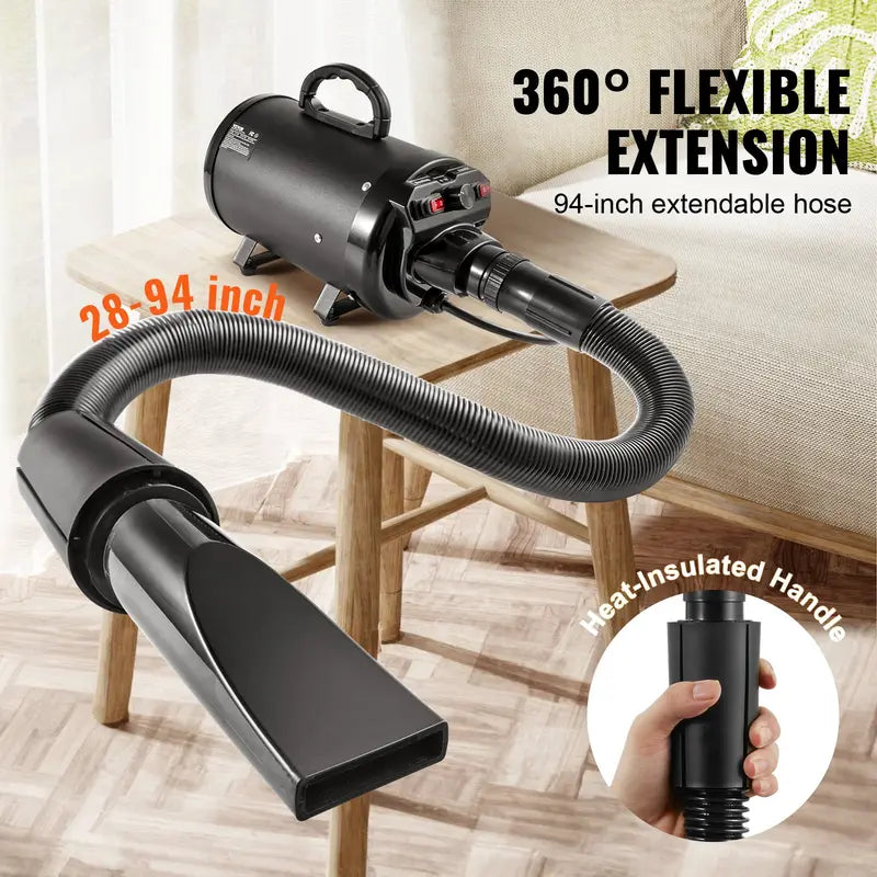 【toolupgrade】VEVOR 2800W/3.7HP Metal Housing Pet Grooming Dryer with Auto Shut-Off, Adjustable Speed, Temperature Control, 4 Nozzles, Extendable Hose, Heat Protection, Plastic Odor Prevention, Black