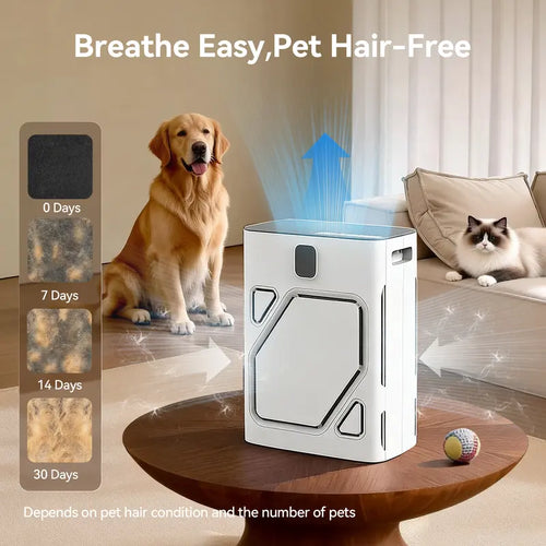 Compact Adjustable Home Air Purifier for Pet Owners, U-Shaped Air Inlet, True HEPA H13 Filter, Washable Pre-Filter, PM2.5 Quality Monitor, CARB Certified, Pet Dander Odor Removal Device