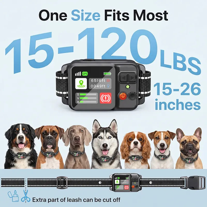 【NewYear2026】Dog GPS Containment Electric Fence - Outdoor Use Only (Indoor Satellite Signal Drift Disclaimer), Rechargeable Waterproof Nylon Titanium Training Collar with LED Screen, Adjustable Warning Strength, 33-999 yd Radius, Ideal for Beach & Parks,,