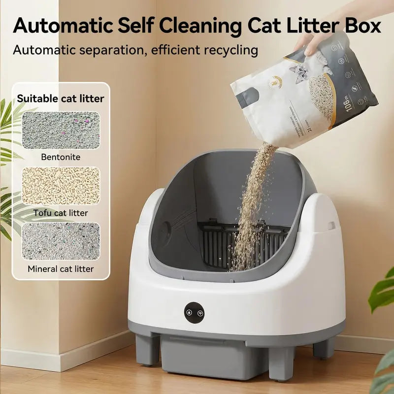 Automatic Cat Litter Box - App Control, Self-Cleaning, Odor Removal, Multi-Cat Safety Protection, Includes Mat, Garbage Bag, Fragrance Box, Grey, Automatic Litter Box
