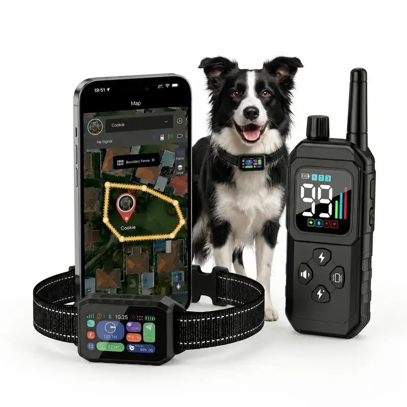 GPS Wireless Dog Collar Fence System - No Monthly Fee App Control, Custom Polygon Boundary & Remote Training, Free Phone Tracker for Up to 5 Pets, Virtual Electric Fence for Dogs, Black