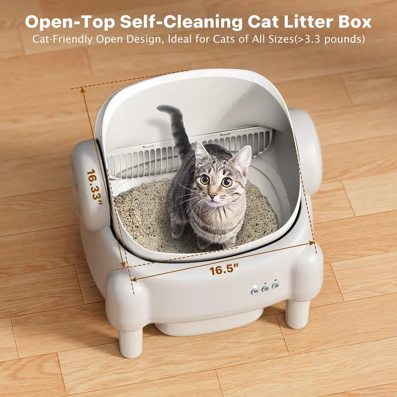TAYACICY Automatic Cat Litter Box for Cats, Open-Top Self-Cleaning Litter Box with App Remote Control, 16.5" Wide Entry, Double-Layer Detect Dual Safety Tech, 10.5L Sealed Waste Bin, Cream White