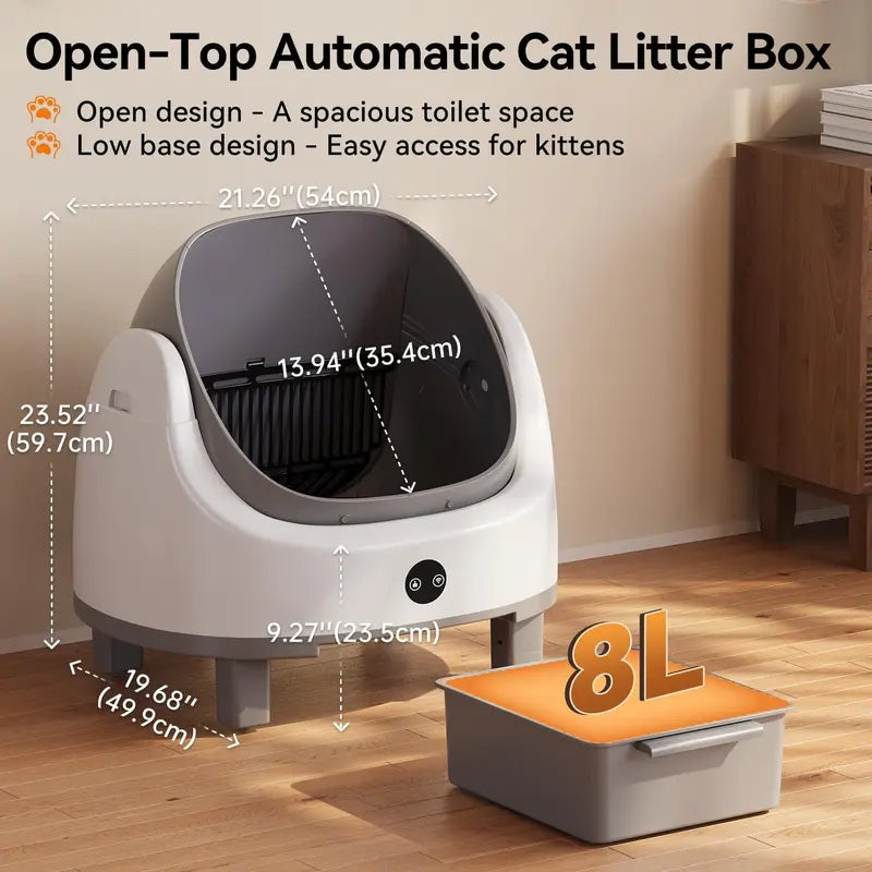 Automatic Cat Litter Box - App Control, Self-Cleaning, Odor Removal, Multi-Cat Safety Protection, Includes Mat, Garbage Bag, Fragrance Box, Grey, Automatic Litter Box