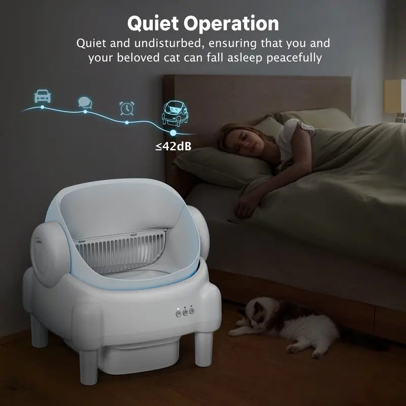 TAYACICY Open Top Automatic Litter Box - Self-Cleaning, App-Controlled (2.4G WiFi Only) for Multiple Cats with Safety Sensors, Odor Control, 2 Liner Rolls, Large Waste Bin, Cream White,back to school
