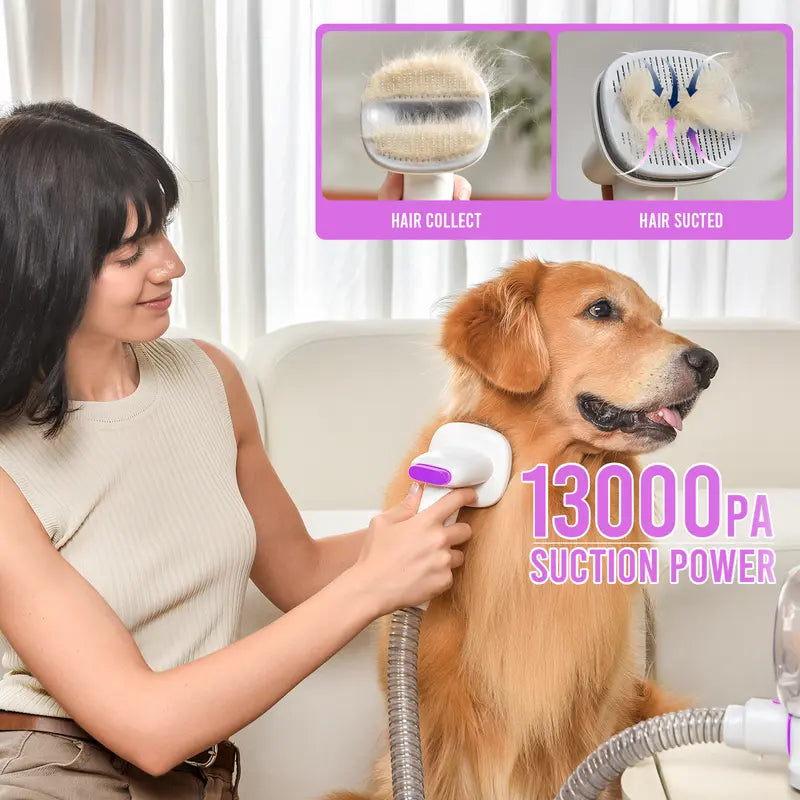 【Geoorood】 Geoorood Dog Grooming All-in-One Kit with Vacuum Brush 2.5L Large Pog, Stainless Steel Blades Lightweight Design 13KPa Suction Force Portable Cleaning Set#backtoschool