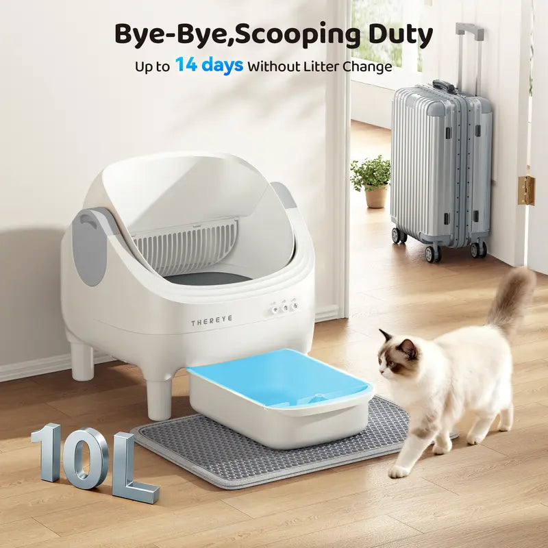 Thereye Open Automatic Litter Box, 10L Capacity, Built-in Safety Sensor, Odor Control, with Waste Disposal Device, Includes Waste Bag #sohochic