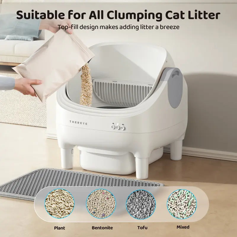 Thereye Open Automatic Litter Box, 10L Capacity, Built-in Safety Sensor, Odor Control, with Waste Disposal Device, Includes Waste Bag #sohochic