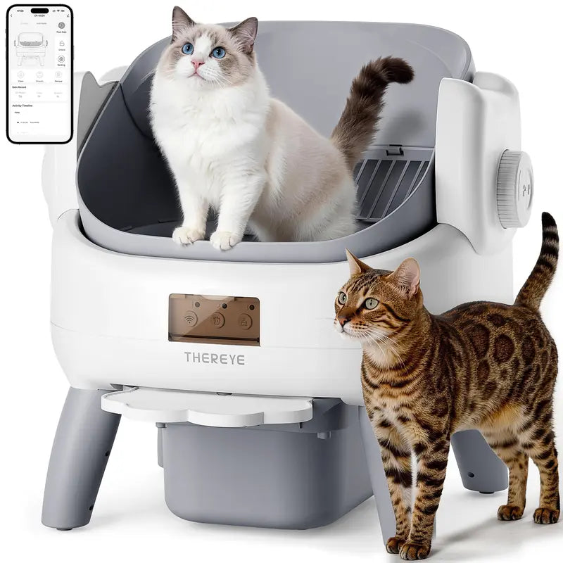 Thereye Open Automatic Litter Box, 10L Capacity, Built-in Safety Sensor, Odor Control, with Waste Disposal Device, Includes Waste Bag #sohochic