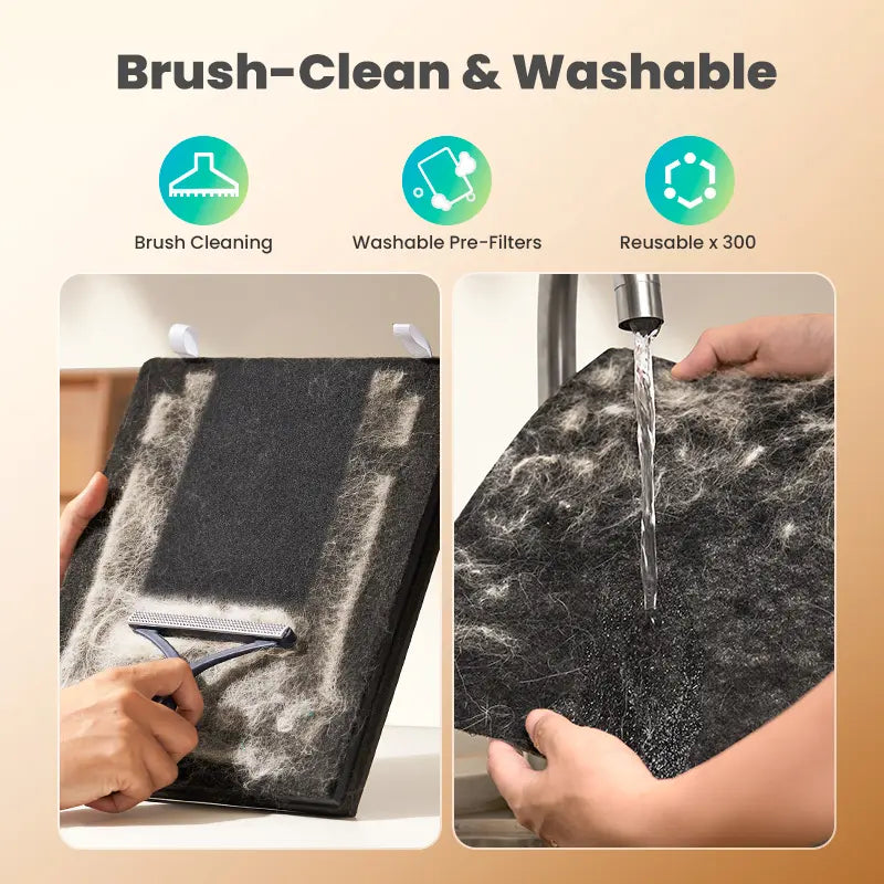 oneisall air purifiers for home pets, 3-in-1 Washable HEPA Filter, Dual-Sided Filter with 200g Activated Carbon, Pet-Friendly Design – Pet Lock, Allergen Relief & Odor Removal Dual-Side Air Intake Adsorbs Floating Hair