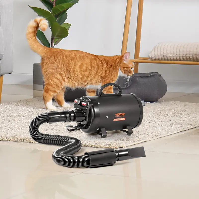 【toolupgrade】VEVOR 2800W/3.7HP Metal Housing Pet Grooming Dryer with Auto Shut-Off, Adjustable Speed, Temperature Control, 4 Nozzles, Extendable Hose, Heat Protection, Plastic Odor Prevention, Black
