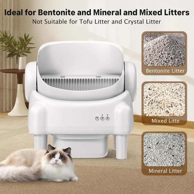 TAYACICY Automatic Cat Litter Box for Cats, Open-Top Self-Cleaning Litter Box with App Remote Control, 16.5" Wide Entry, Double-Layer Detect Dual Safety Tech, 10.5L Sealed Waste Bin, Cream White