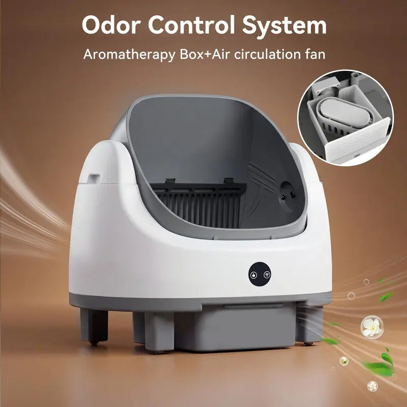 Automatic Cat Litter Box - App Control, Self-Cleaning, Odor Removal, Multi-Cat Safety Protection, Includes Mat, Garbage Bag, Fragrance Box, Grey, Automatic Litter Box
