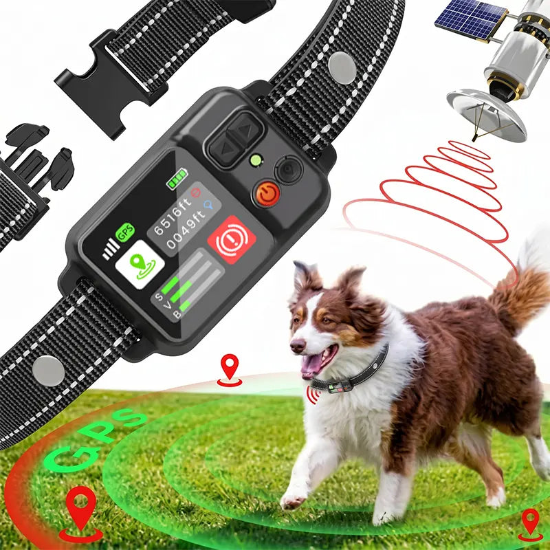 【NewYear2026】Dog GPS Containment Electric Fence - Outdoor Use Only (Indoor Satellite Signal Drift Disclaimer), Rechargeable Waterproof Nylon Titanium Training Collar with LED Screen, Adjustable Warning Strength, 33-999 yd Radius, Ideal for Beach & Parks,,