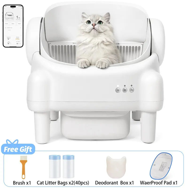TAYACICY Automatic Cat Litter Box for Cats, Open-Top Self-Cleaning Litter Box with App Remote Control, 16.5" Wide Entry, Double-Layer Detect Dual Safety Tech, 10.5L Sealed Waste Bin, Cream White