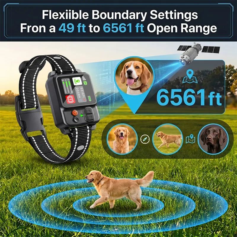 【NewYear2026】Dog GPS Containment Electric Fence - Outdoor Use Only (Indoor Satellite Signal Drift Disclaimer), Rechargeable Waterproof Nylon Titanium Training Collar with LED Screen, Adjustable Warning Strength, 33-999 yd Radius, Ideal for Beach & Parks,,
