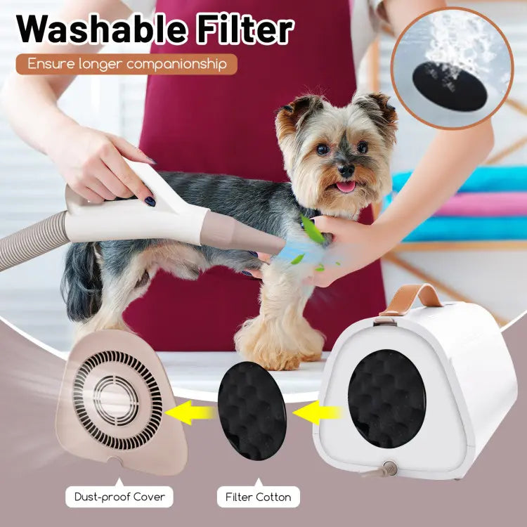 COSTWAY Dog Dryer, Dog Blow Dryer with Adjustable Speed, Airflow, and Temperature, Negative Ion Function, Overheat Protection, High Velocity Dog Hair Dryer for Pet Grooming with 4 Nozzles