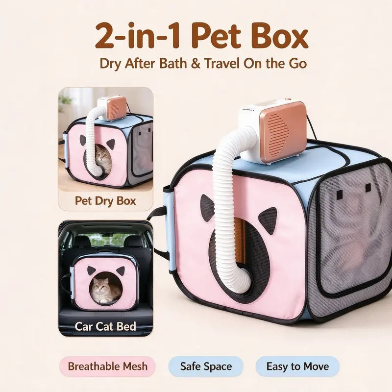 Foldable Pet Dryer Box Portable Dog Cat Drying Machine for Home Use Small Pet Grooming Dryer with Foldable Design Pet Bath Accessories Quiet Safe Indoor Use for Small Dogs Cats Kittens Puppies Car Cat Bed