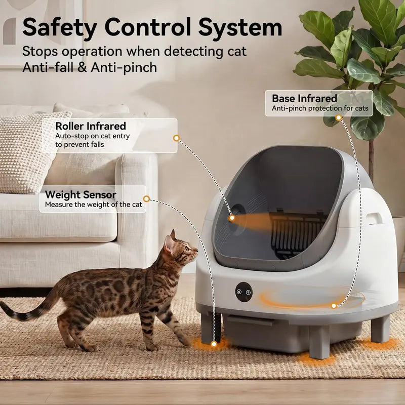 Automatic Cat Litter Box - App Control, Self-Cleaning, Odor Removal, Multi-Cat Safety Protection, Includes Mat, Garbage Bag, Fragrance Box, Grey, Automatic Litter Box