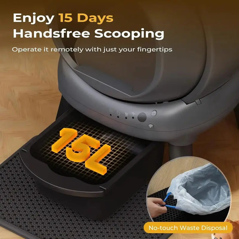 Self Cleaning Litter Box for Multiple Cats, E2 Automatic Cat Litter Box, Self-Cleaning Robot with Smart APP Control and Health Monitoring, Includes 2 Roll Trash Bag and Litter Mat, Grey
