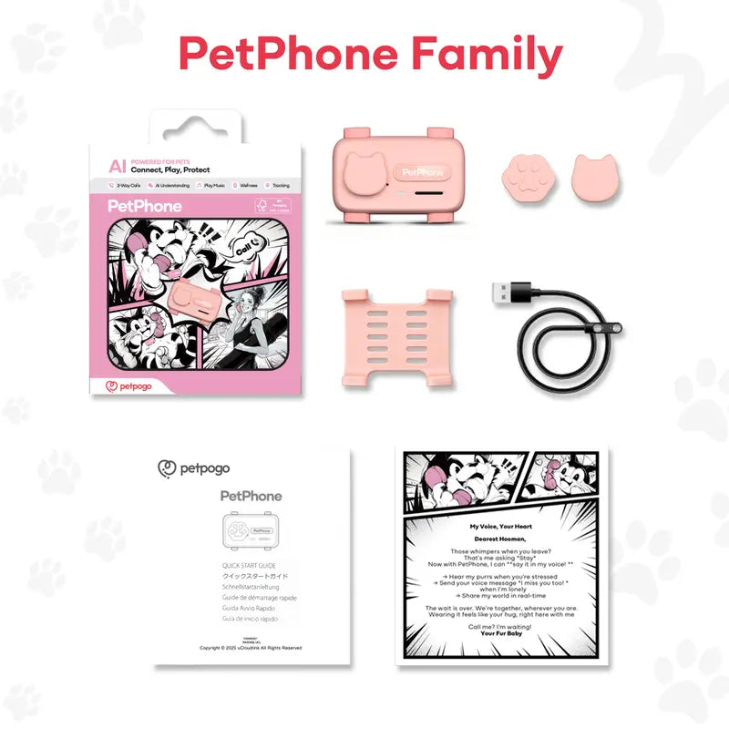 PetPhone for Dogs & Cats – 2-Way PetChat, AI-Powered Pet Sound Analysis & Activity Insights, GPS Tracker with Geofencing Alerts, Play Music, 37g Smart Pet Tracking Device, Gift for Pet Lovers